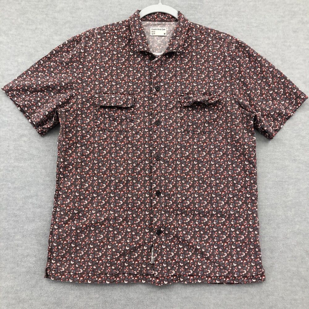 Frank and Oak Button Shirt Mens Size Small FLoral Print Short Sleeve Cotton